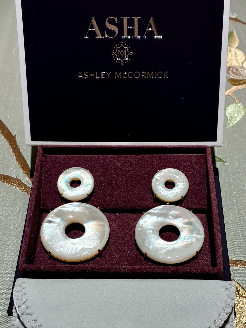 New ASHA Mother-of-Pearl Double Disc Drop Earrings in White - 14k Gold Dipped